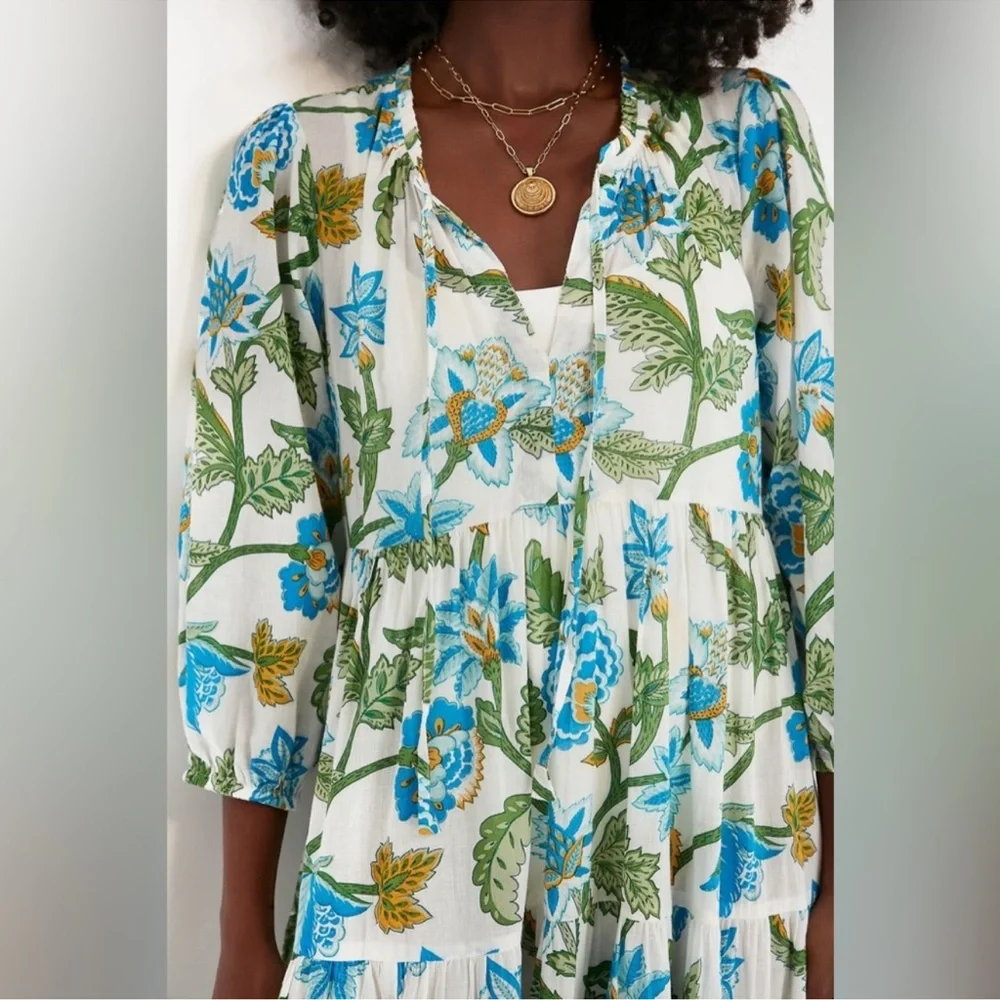 Tuckernuck White Maxi Dress with Blue and Green Floral Print - Picture 6 of 11